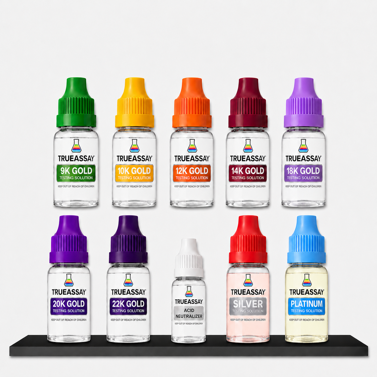 Kit complet de test pour l'or, l'argent et le platine avec pierre de touche et neutralisant d'acide – 9K-22K
