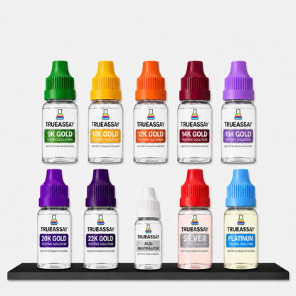 Kit complet de test pour l'or, l'argent et le platine avec pierre de touche et neutralisant d'acide – 9K-22K