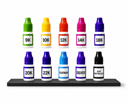 Kit completo para probar oro, plata y platino con piedra y neutralizador de ácido – 9K–22K